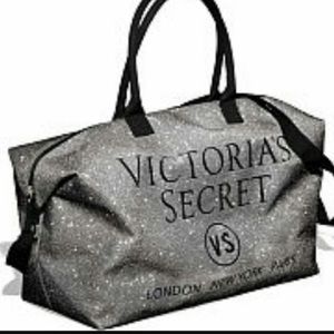 NWOT Silver Sparkle Victoria’s Secret Duffle Bag
